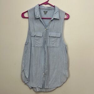 Aerie Blue Stripe Button Up Sleeveless Top Sz Small